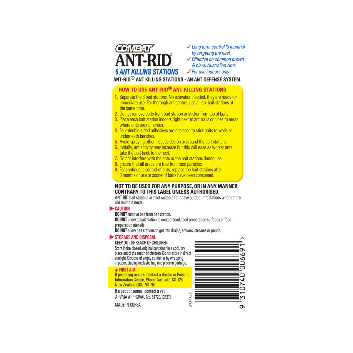 Combat Ant-Rid 1.5g Ant Bait, Indoor Fipronil - 6 Pack