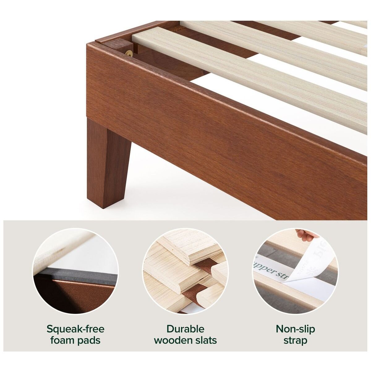 Zinus Queen deluxe solid wood bed frame - dark brown pine, panelled headboard - AU-PWPBBHE-12Q