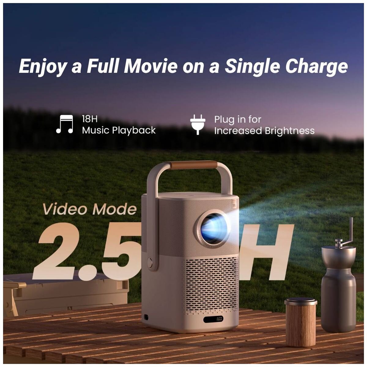 Yaber T2 Plus Portable Projector - Full HD 1080p, Auto Keystone, JBL-Tuned Speakers, Grey - 24260709014115