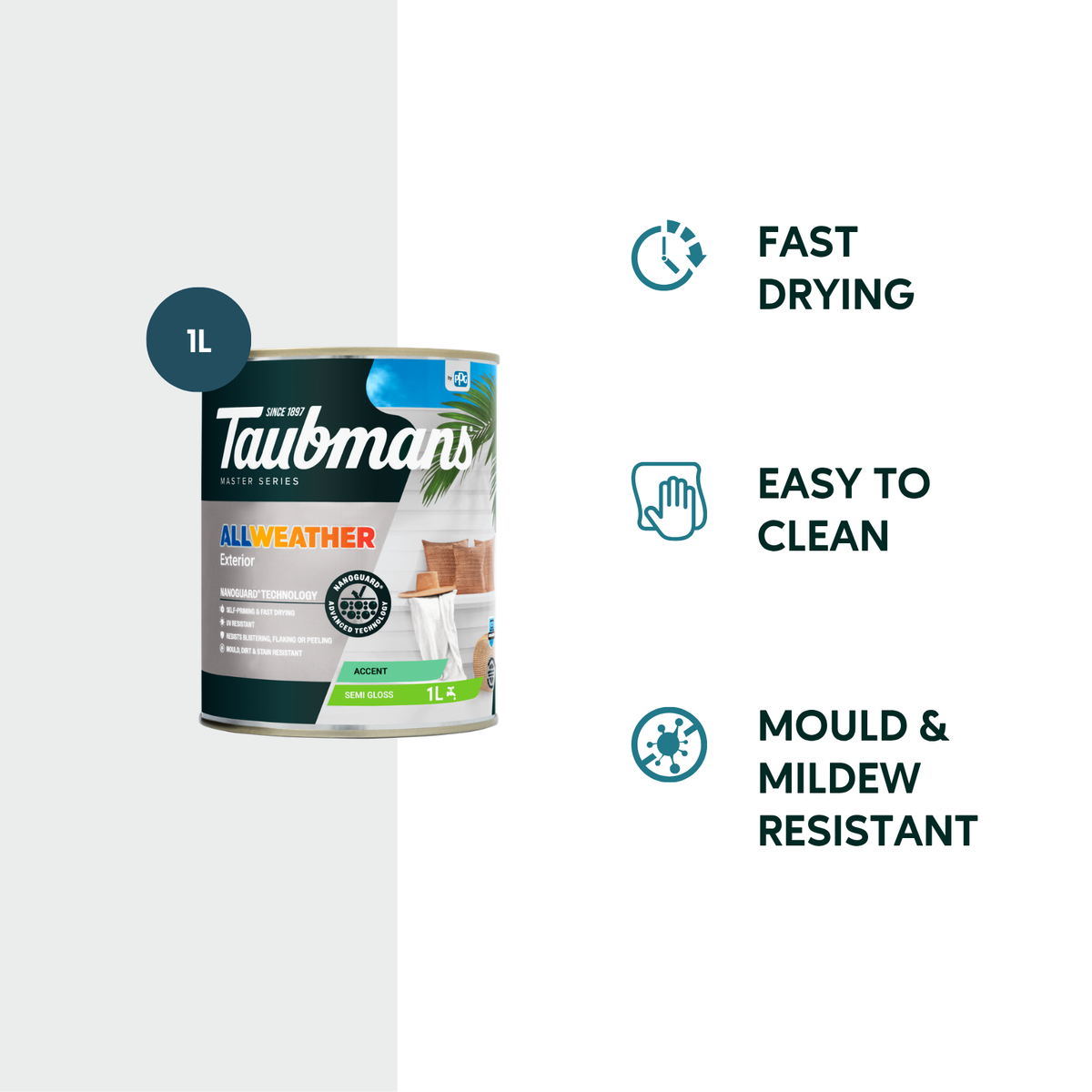 Taubmans 1L Accent Semi Gloss All Weather Exterior Paint