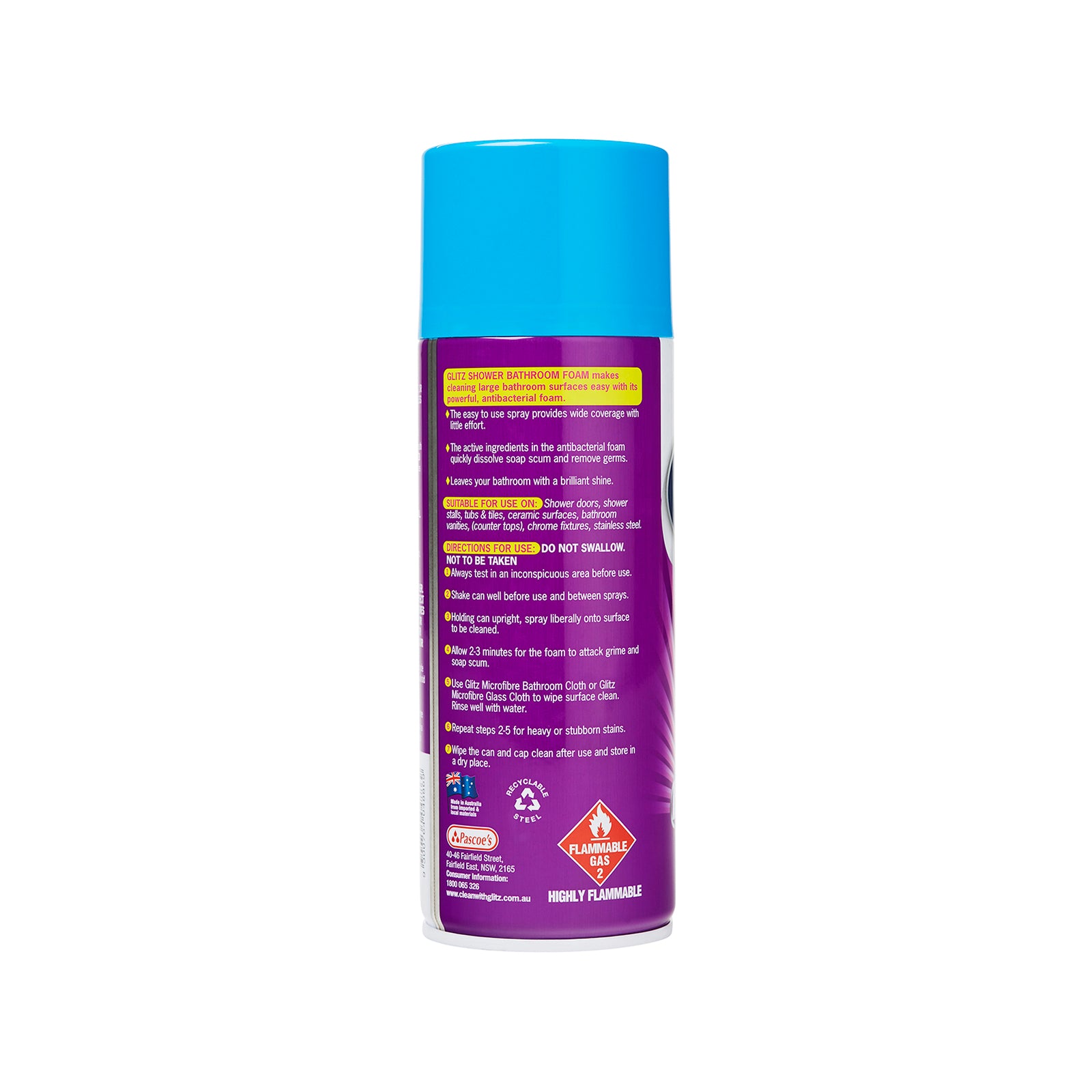 Glitz Bathroom and Shower Foam Cleaner 400g - Antibacterial Aerosol