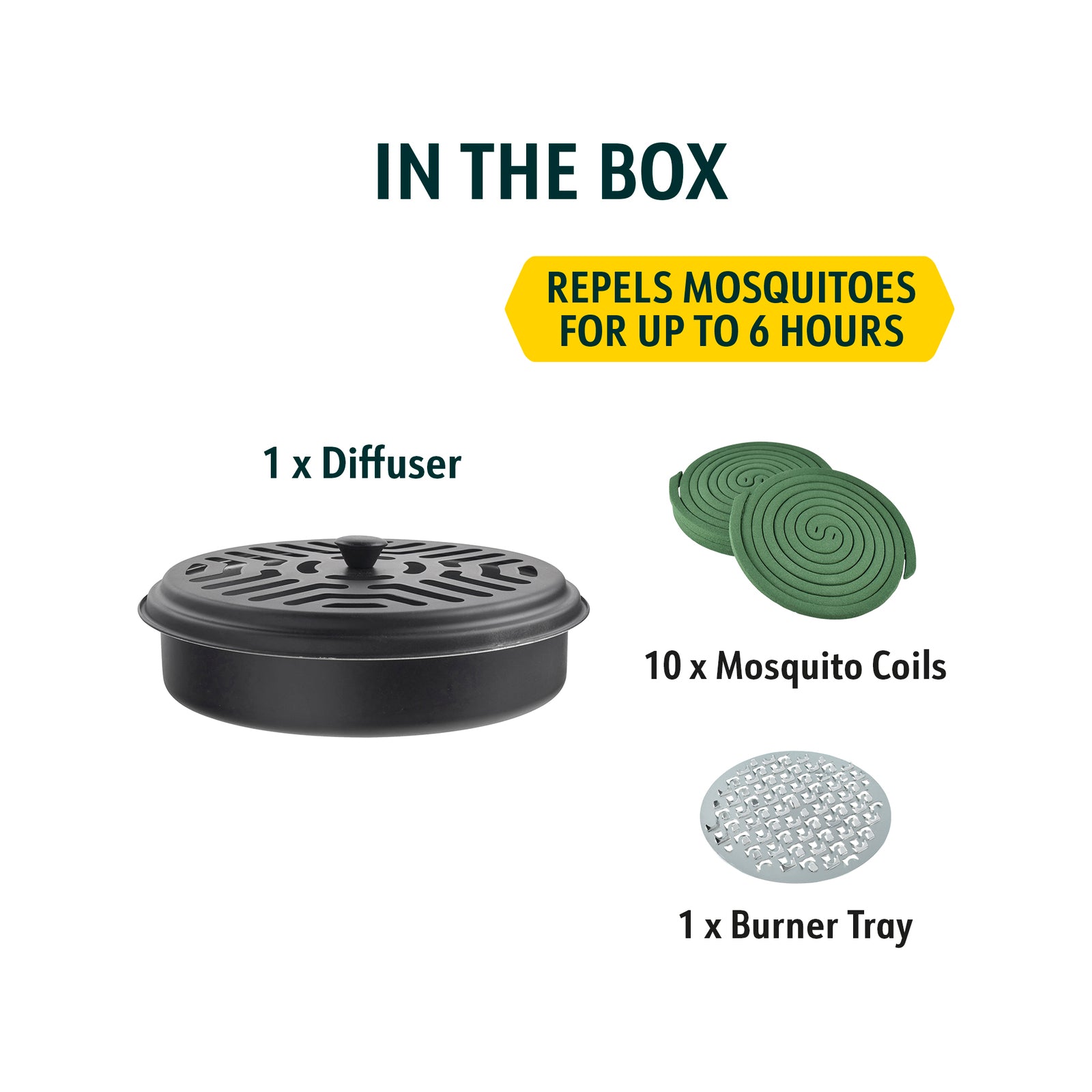 Bite Shield Mosquito Coil Diffuser with 10 Pack Coils & Stand, Black, Outdoor, BSH308