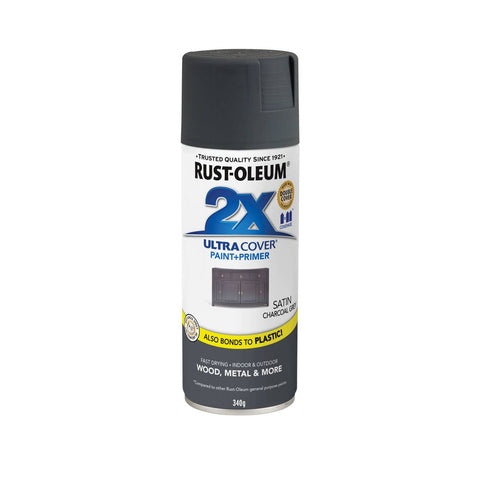 Rust Oleum 2X Ultra Cover Spray Paint - Satin Charcoal Grey 340g - 0.34L - Fast-Drying - SuperSaverAU - view 1