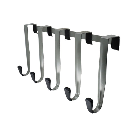 Adoored 5 Hook Satin Chrome Over-The-Door Hook Rack