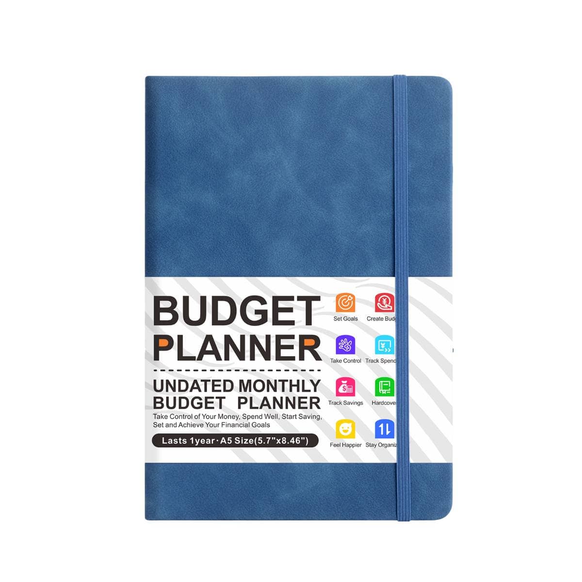 A5 Undated Monthly Budget Planner Hardcover Notebook - Blue