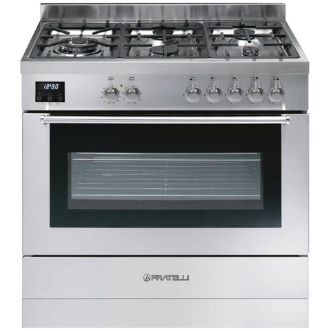 Fratelli Milano 90cm dual fuel freestanding oven - Stainless Steel, 5 gas burners, wok burner - MI29650FEMIX