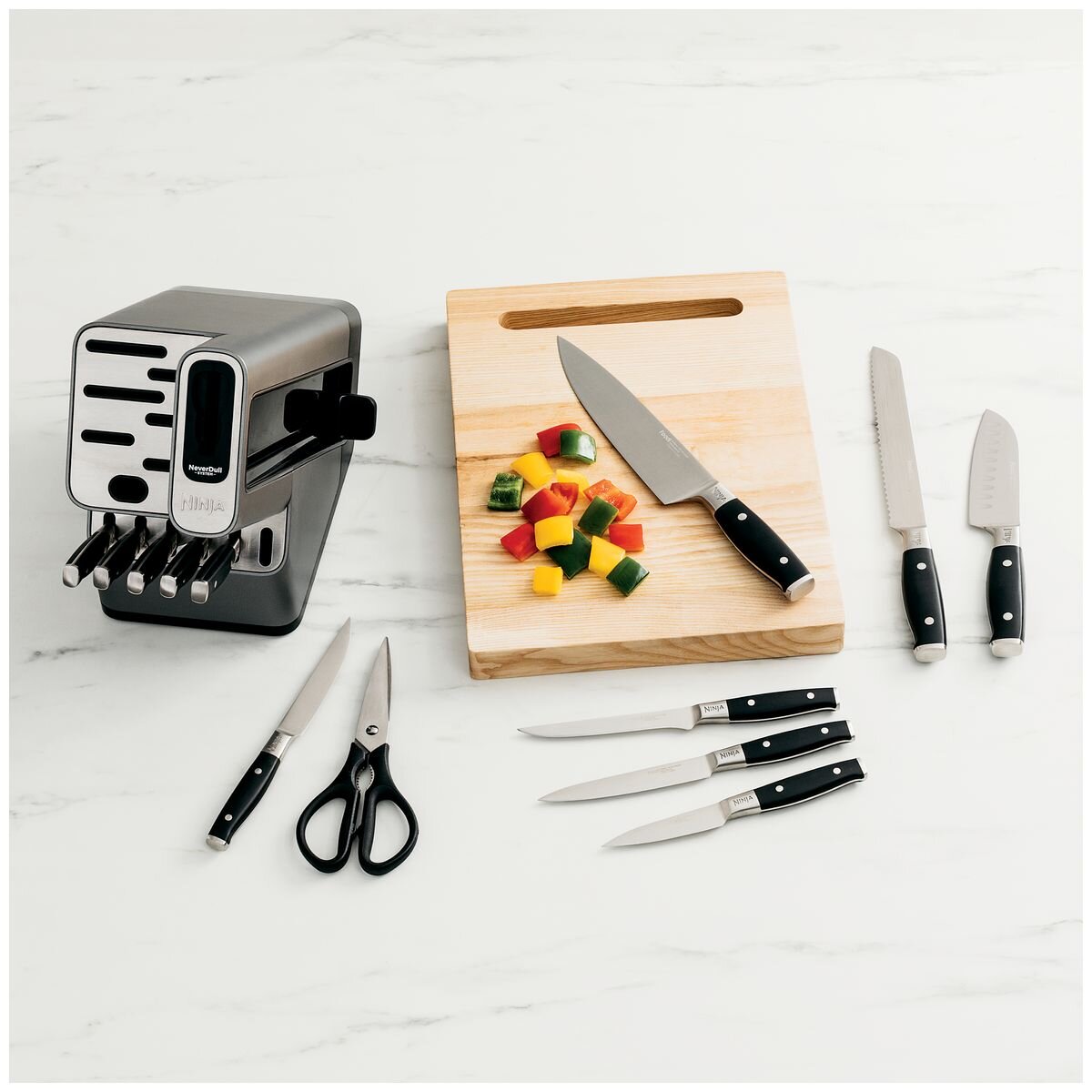 Ninja Foodi NeverDull Premium 13 Piece Knife Block Set - Steak Knives, Shears, Built-In Sharpener - K32013
