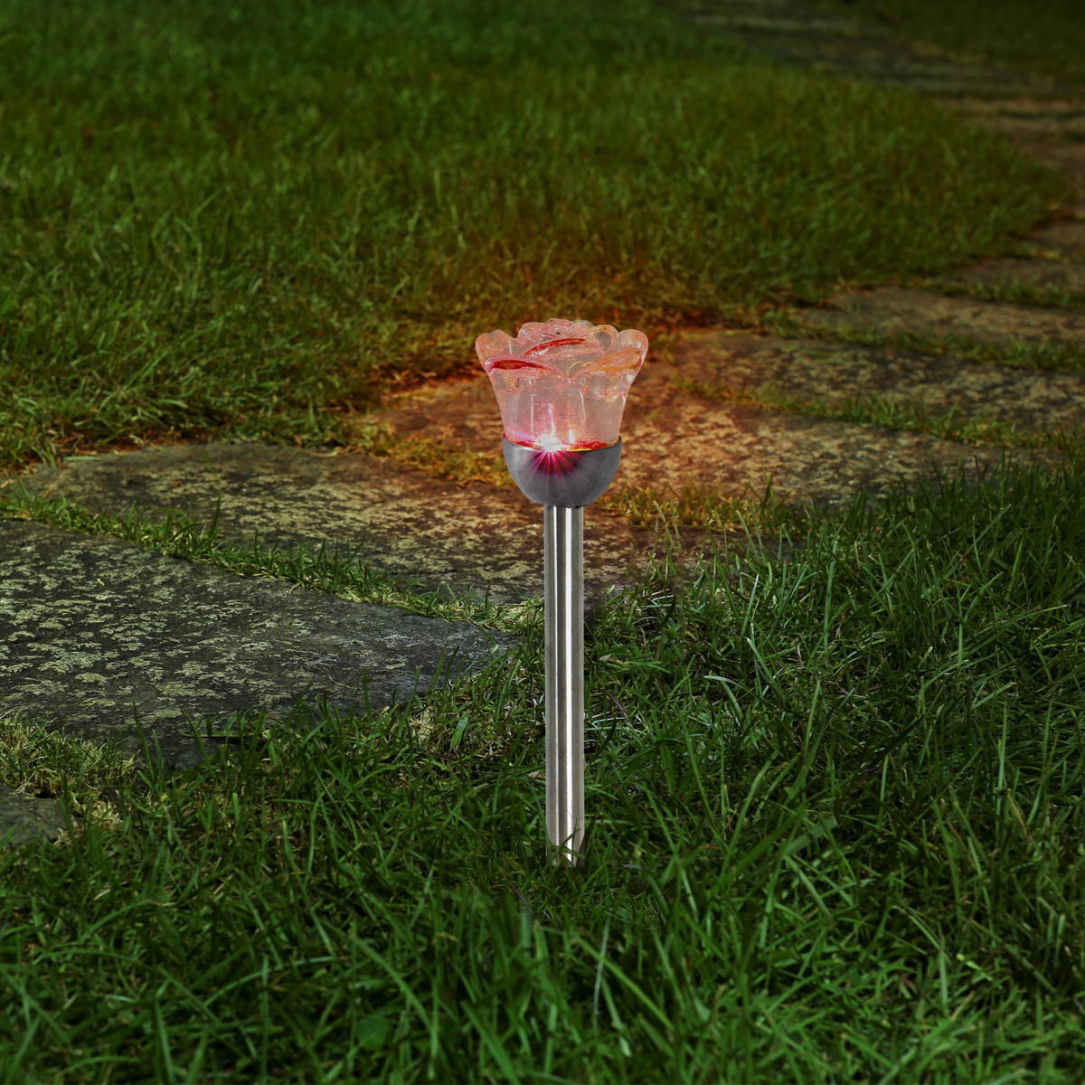 Click Rose Solar Pathway Light - 80mm - Stainless Steel - Outdoor Use - SuperSaverAU - view 4