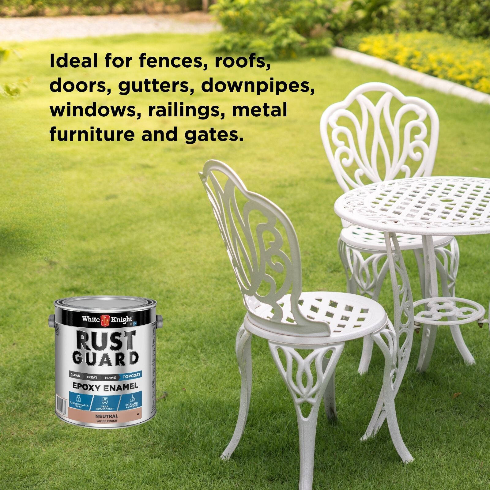 White Knight Rust Guard Neutral Gloss Solvent Based Epoxy Enamel Paint 4L