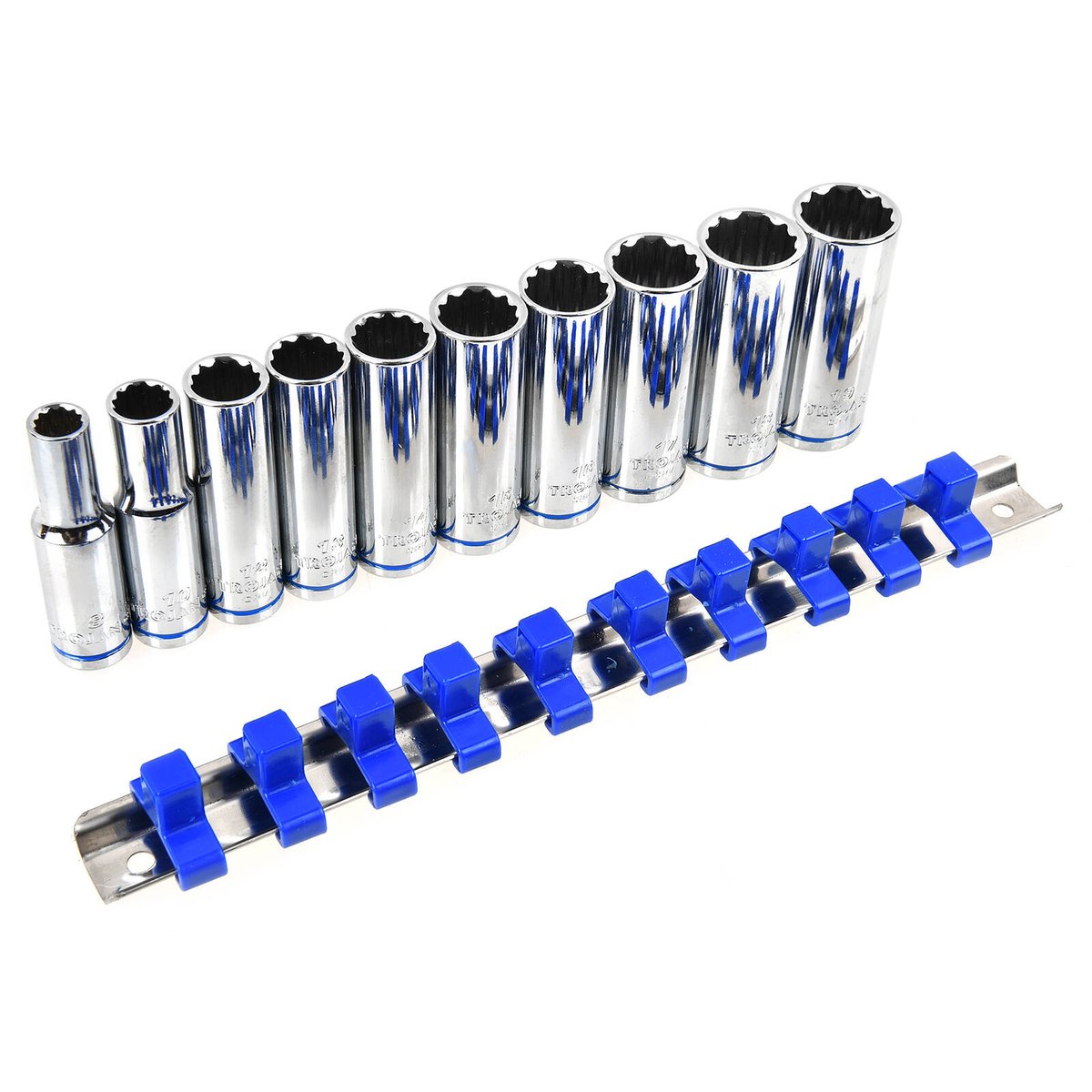 Trojan 10 Piece Deep Socket Rail Set 3/8" Drive 8-19mm Chrome Vanadium 12 Point