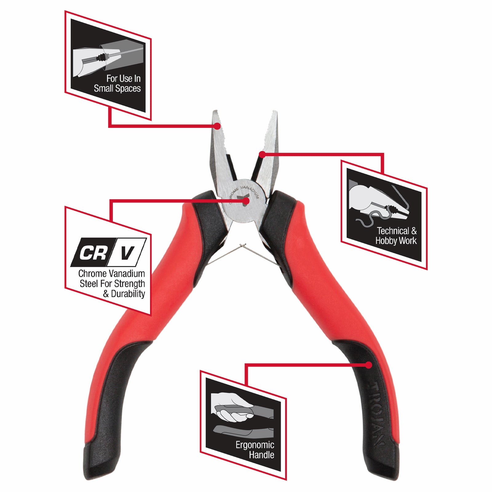 Trojan Mini CRV Combination Plier Red and Black