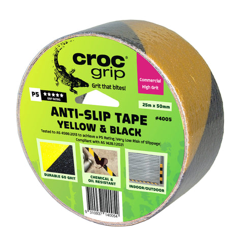 Croc Grip 25m x 50mm Yellow and Black Anti-Slip Tape