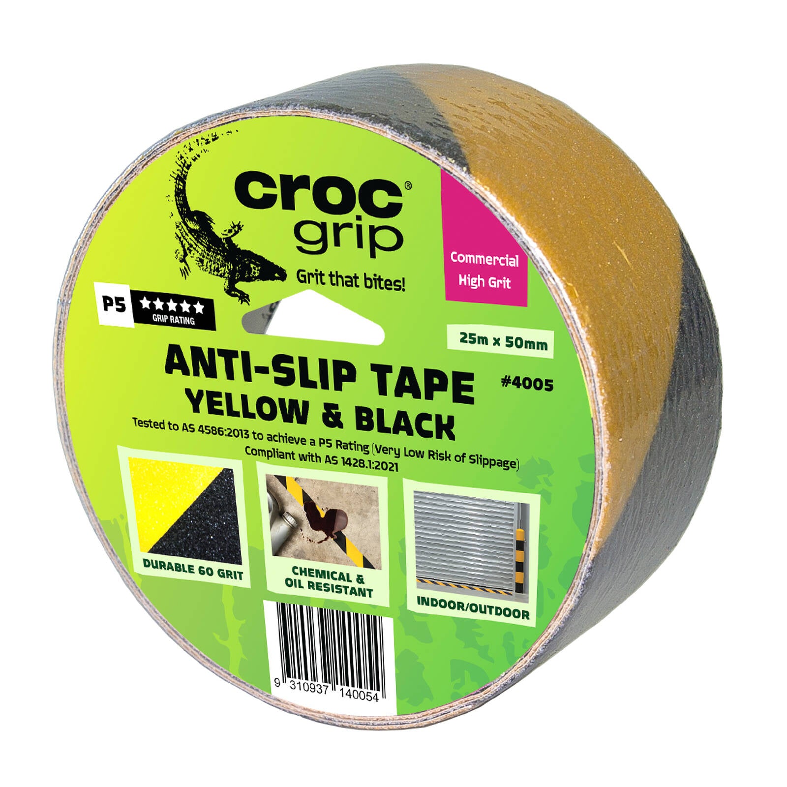 Croc Grip 25m x 50mm Yellow and Black Anti-Slip Tape