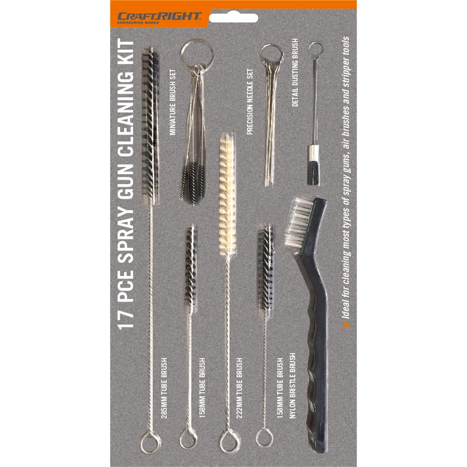 Craftright 17 Piece Spray Gun Cleaning Kit, Metal & Plastic Brushes & Tools for HVLP & Airbrush