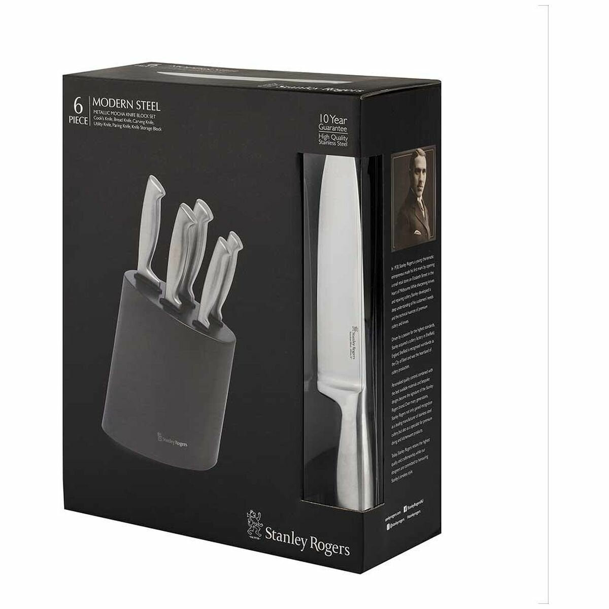 Stanley Rogers Modern Steel 6 Piece Knife Block Set - Metallic Mocha Finish Block - 41418