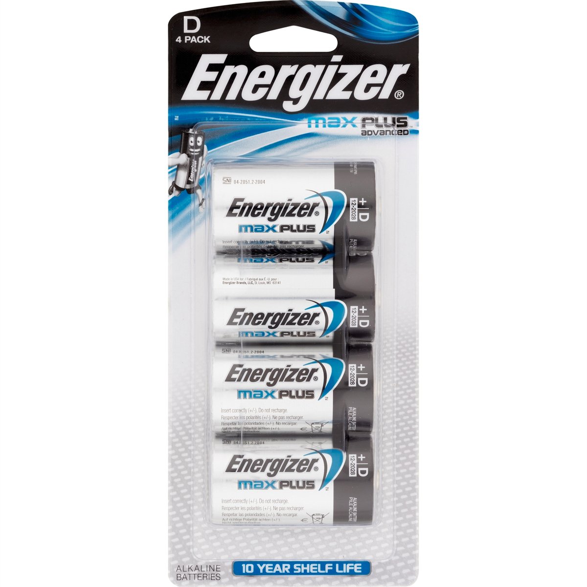Energizer Max Plus D Alkaline Battery 4 Pack EP95hp4t