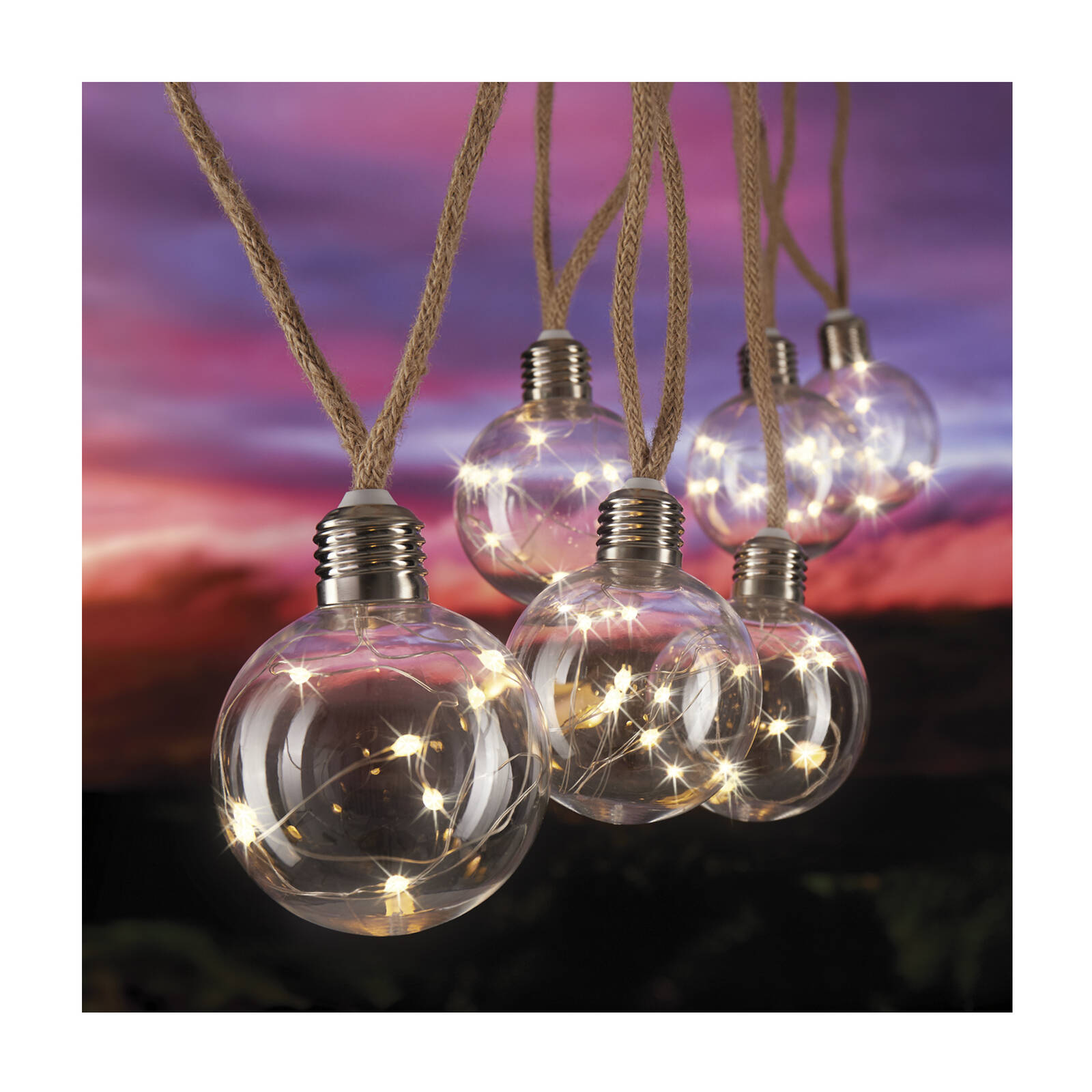 Lytworx Warm White Solar Burlap Rope Lights, 2.5m, 48 LED, Outdoor - 6 Pack