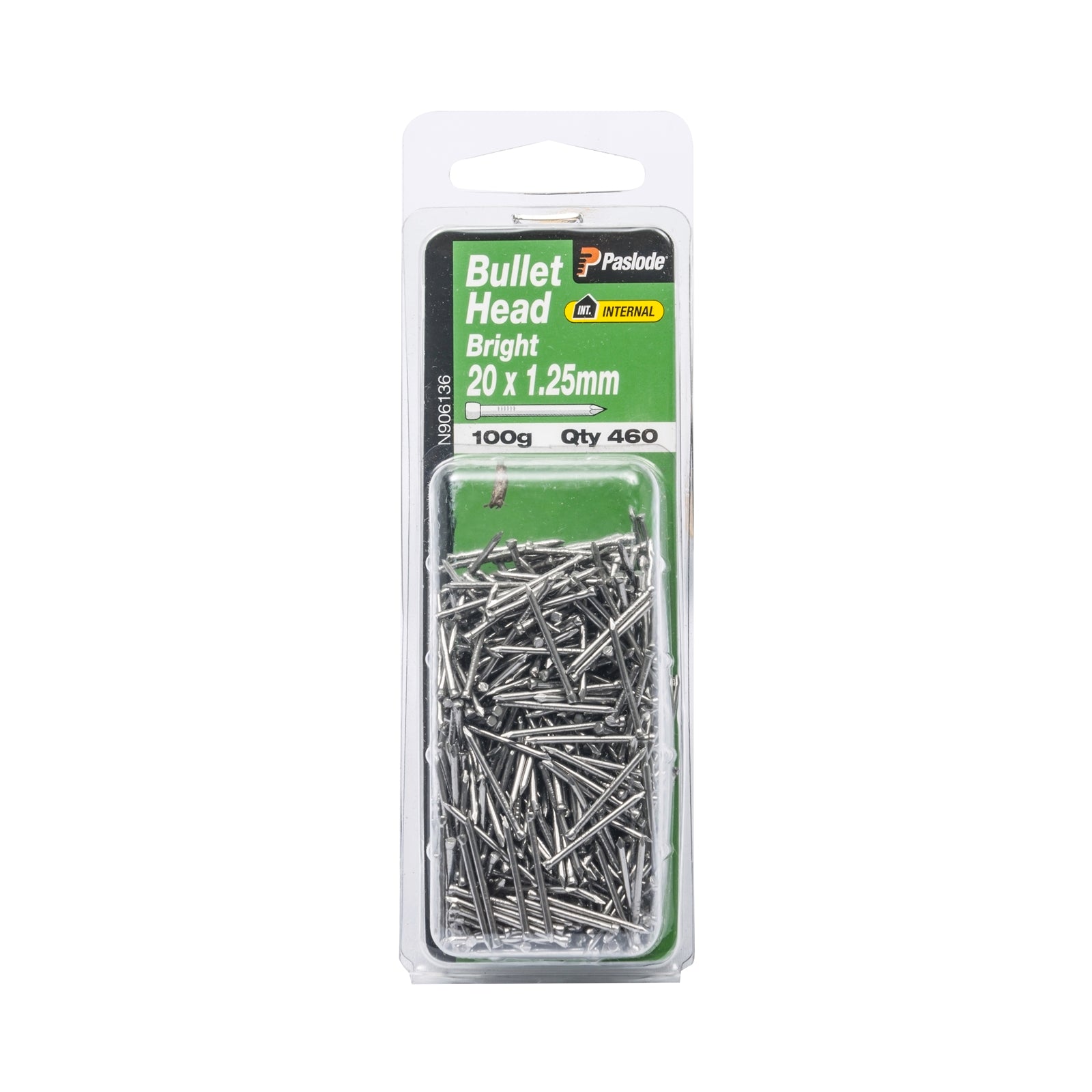 Paslode 20 x 1.25mm Bright Steel Bullet Head Nails - 460 Pack, 100g, Timber