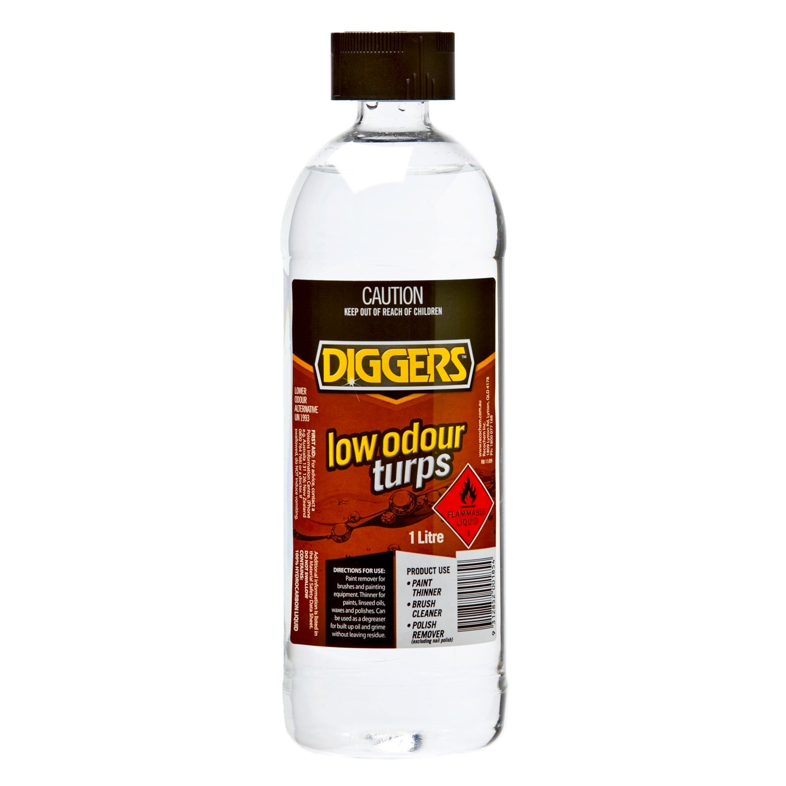 DIGGERS 1L Low Odour Turpentine Clear Solvent for Thinning Oil-Based Paints