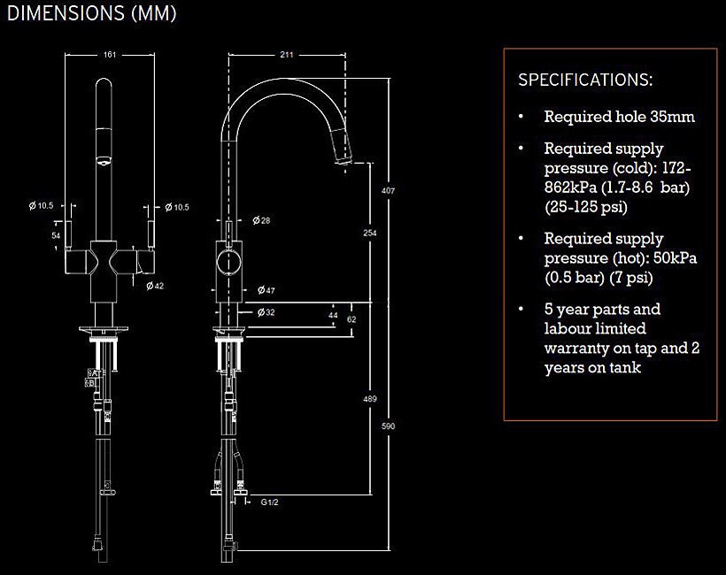 InSinkErator Multitap 3N1 J-shape steaming hot water tap - black and chrome, 2.5L NeoTank - 3003JB