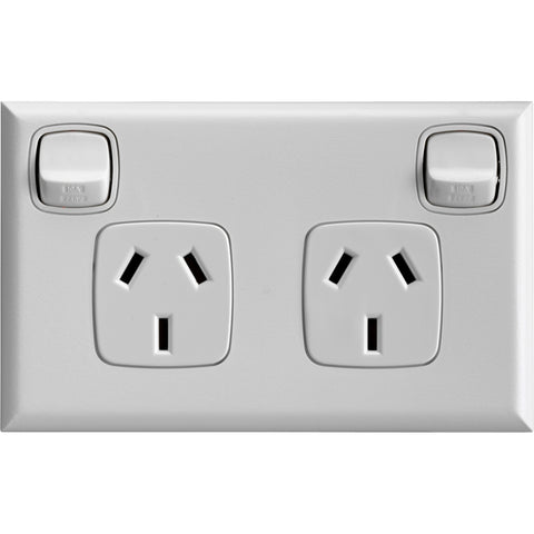 HPM EXCEL Double Powerpoint - Matt White 10A 240V ABS Surface Mount CDXL777WEWE