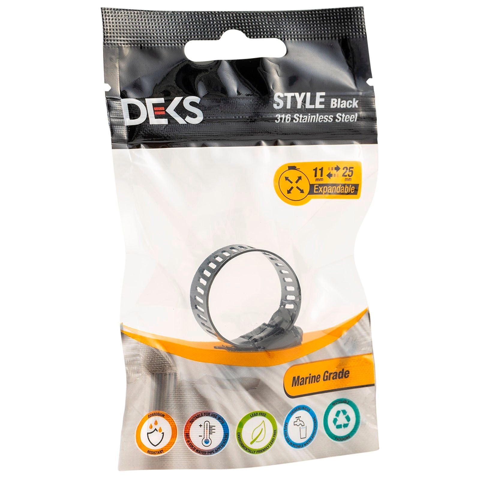 Deks 11-25mm Black 316 Stainless Steel Marine Hose Clamp