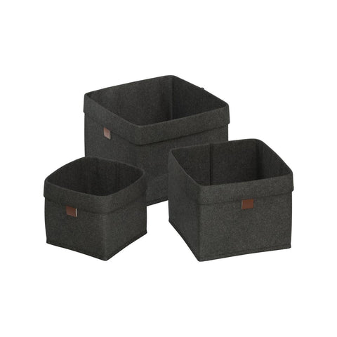 Flexi Storage Living Dark Grey Square Felt Baskets Set of 3 - 210mm x 160mm - Durable Storage Solution - SuperSaverAU - view 1