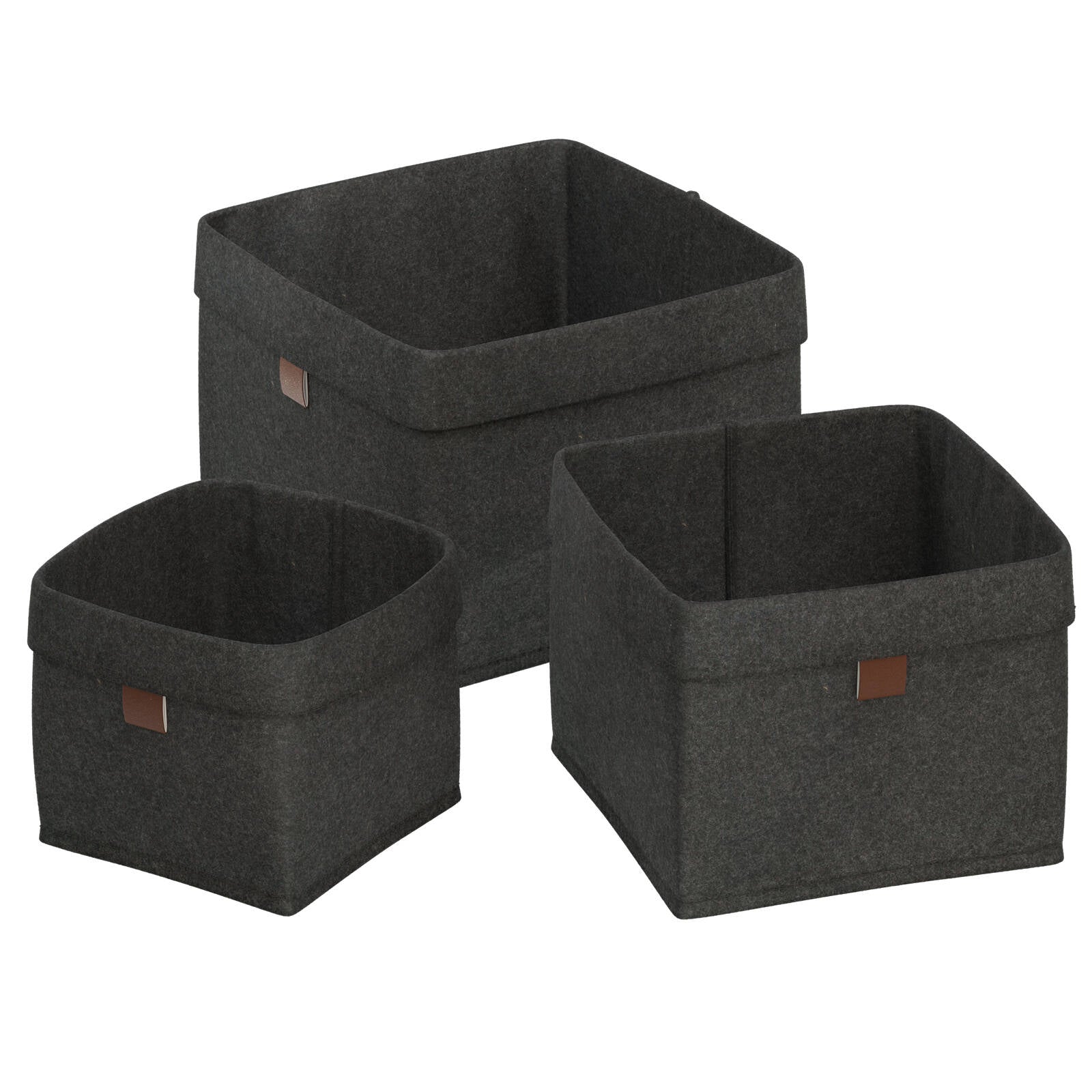 Flexi Storage Living 7L Dark Grey Square Felt Baskets - Set of 3, Stackable