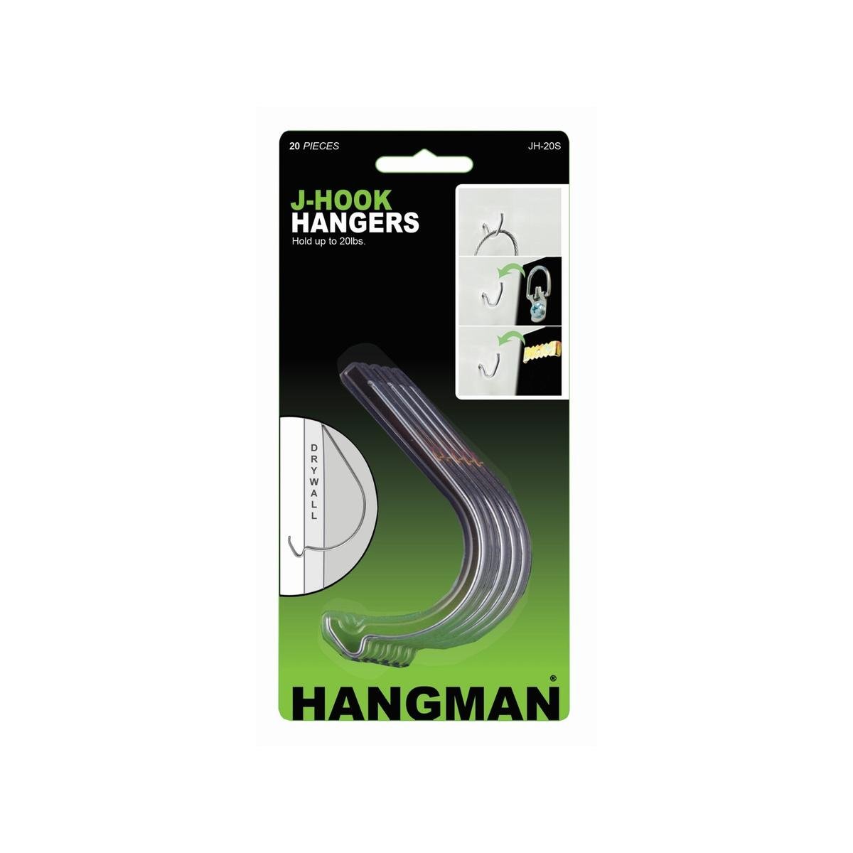 Hangman Steel J Hook Picture Hanger 9kg, 20 Pack