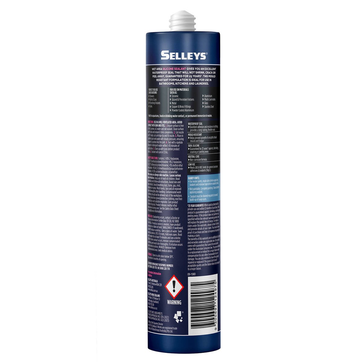 Selleys Wet Area Waterproof Silicone Sealant 300g Black - For Bathrooms, Kitchens & Laundries