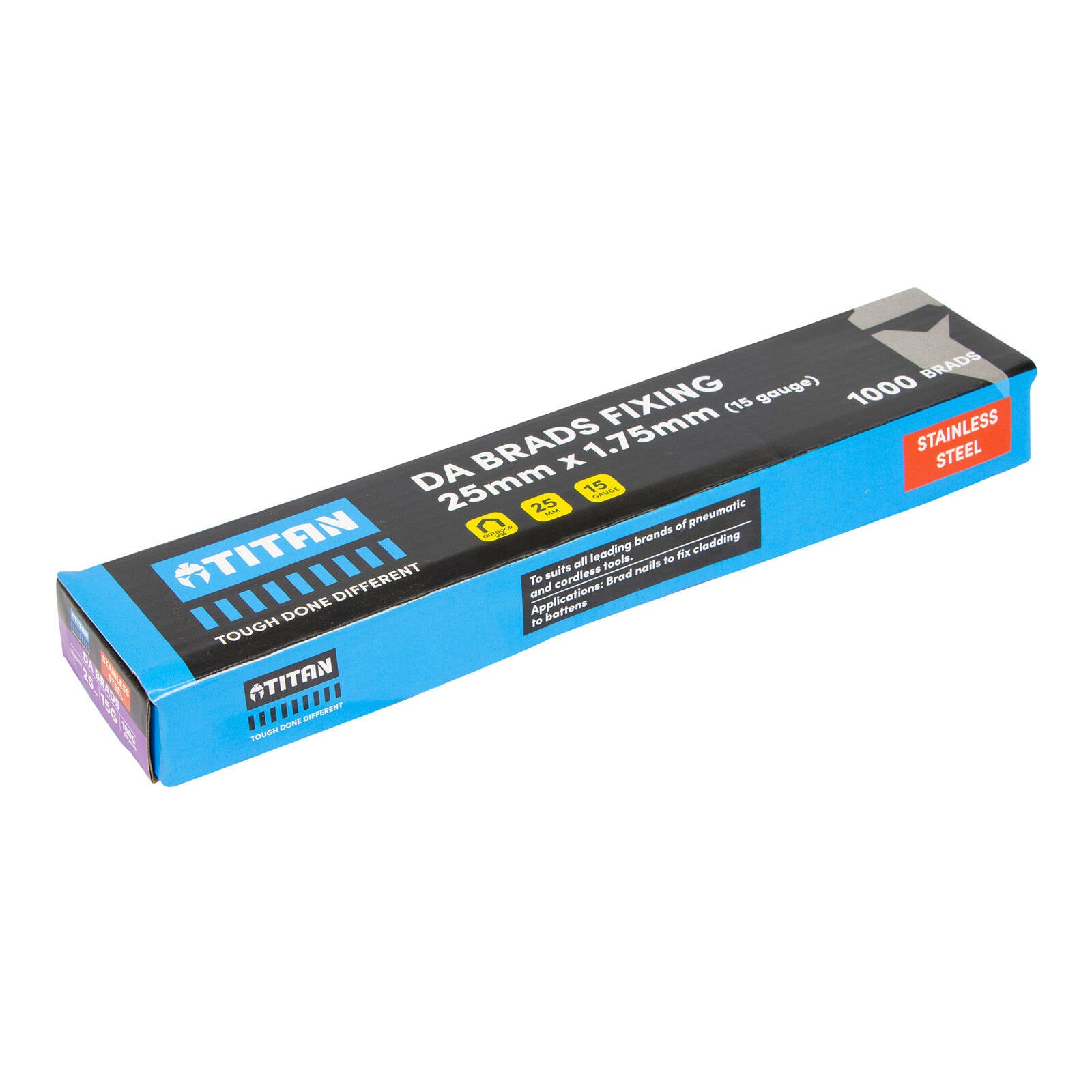 Titan 25 x 1.75mm 15 Gauge Stainless Steel 34 Degree Angled DA Brads - 1000 Pack