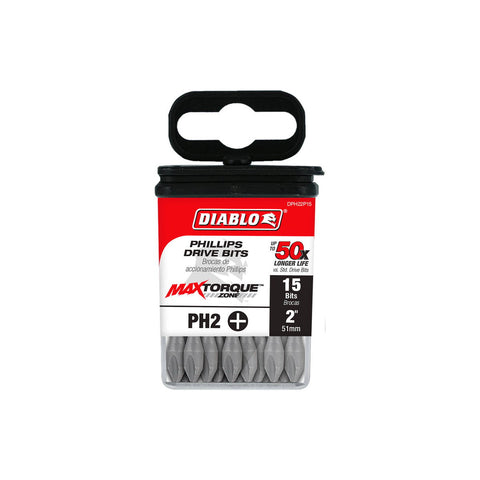 Diablo PH2 Power Bit 15 Pack - 2" #2 Phillips Drive Bits - Impact Strong - Durable - SuperSaverAU - view 1