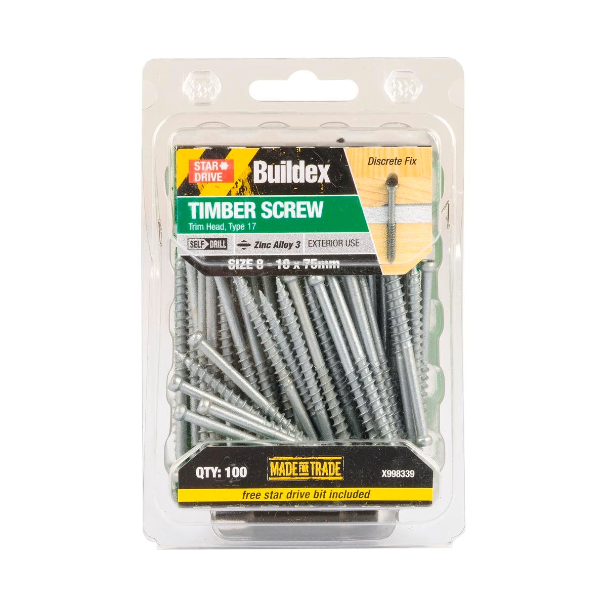 Buildex Trim Head Timber Screw 8 10 x 75mm Zinc Alloy 100 Pack - SuperSaverAU - view 1