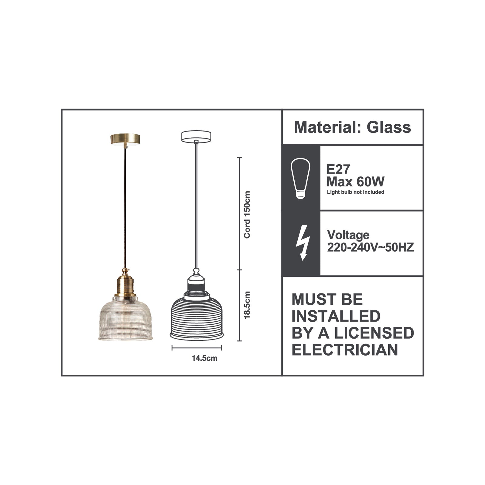 Home Design Antica Small Brass Look Pendant Light E27 60W Indoor 43891