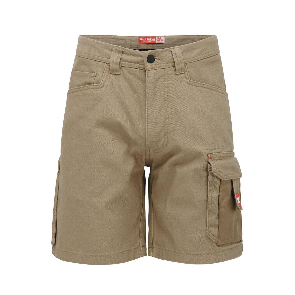 Hard Yakka Men's Legends Cotton Cargo Shorts Khaki, Size 102R, 340gsm 100% Cotton, Triple Stitched