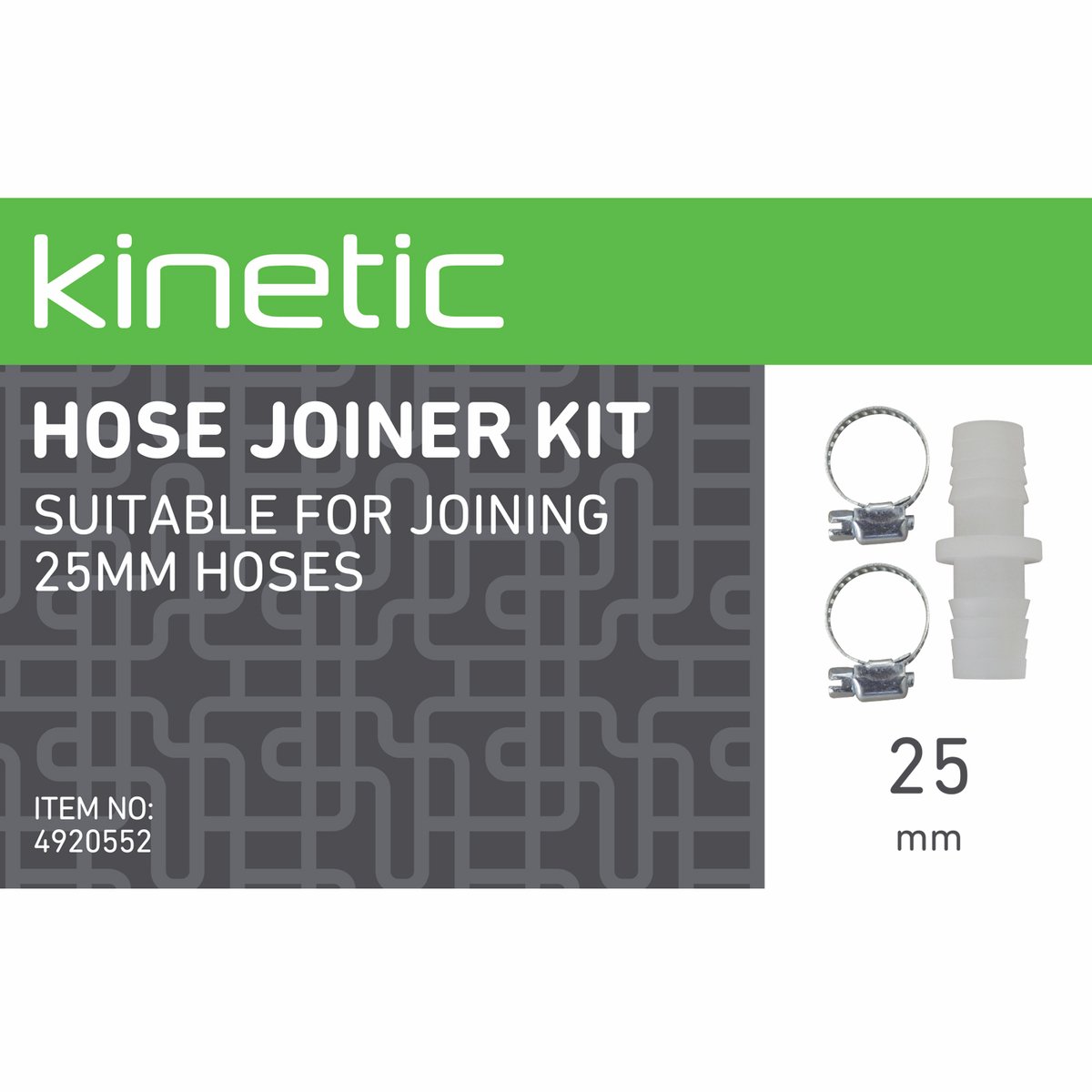 Kinetic 25mm Hose Joiner Kit, Polypropylene and Carbon Steel for Garden Irrigation
