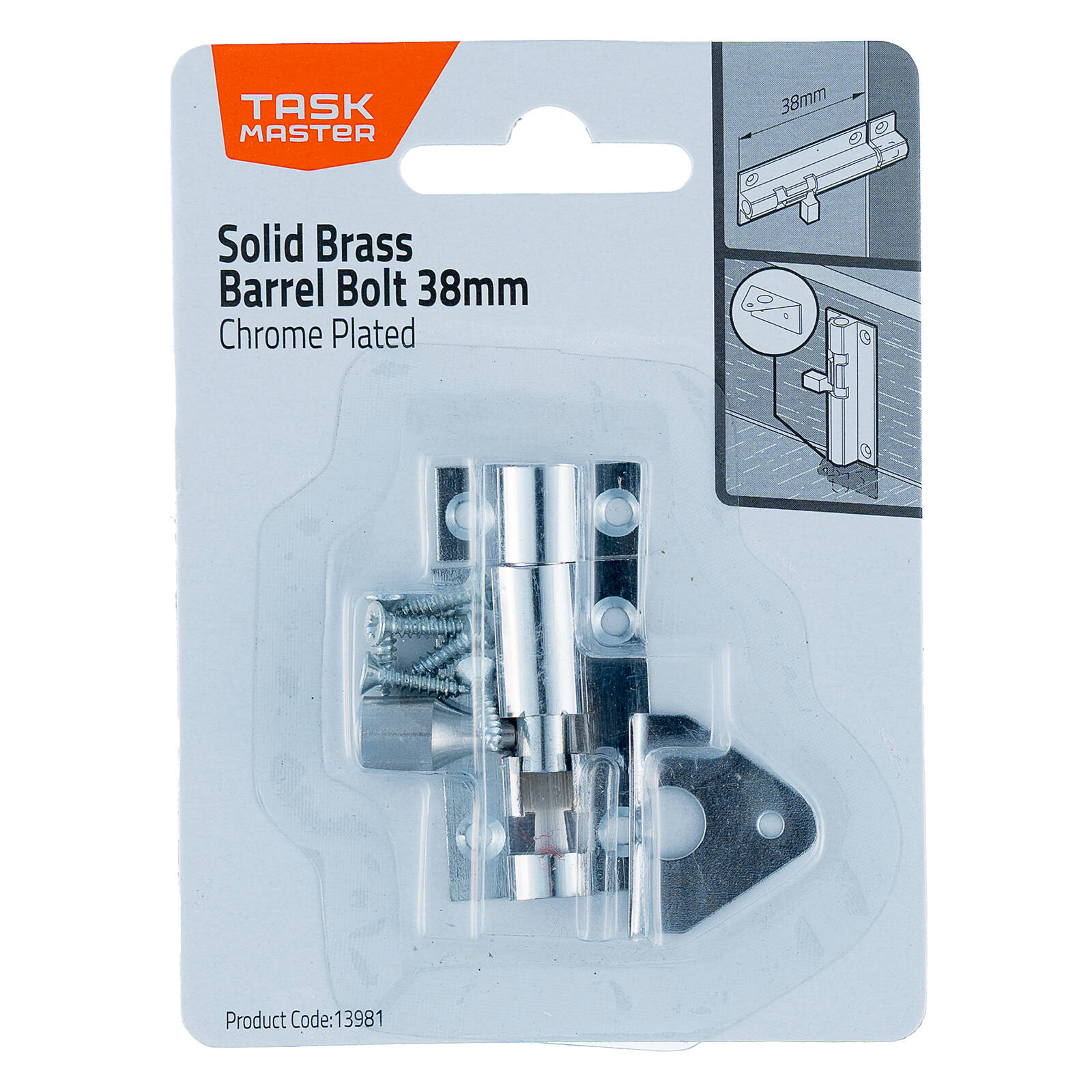 Taskmaster 38mm Chrome Plated Solid Brass Barrel Bolt