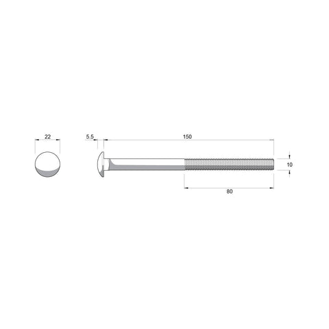 Zenith M10 x 150mm Hot Dipped Galvanised Cup Head Bolt and Nut - 4.6 Grade Steel, Each