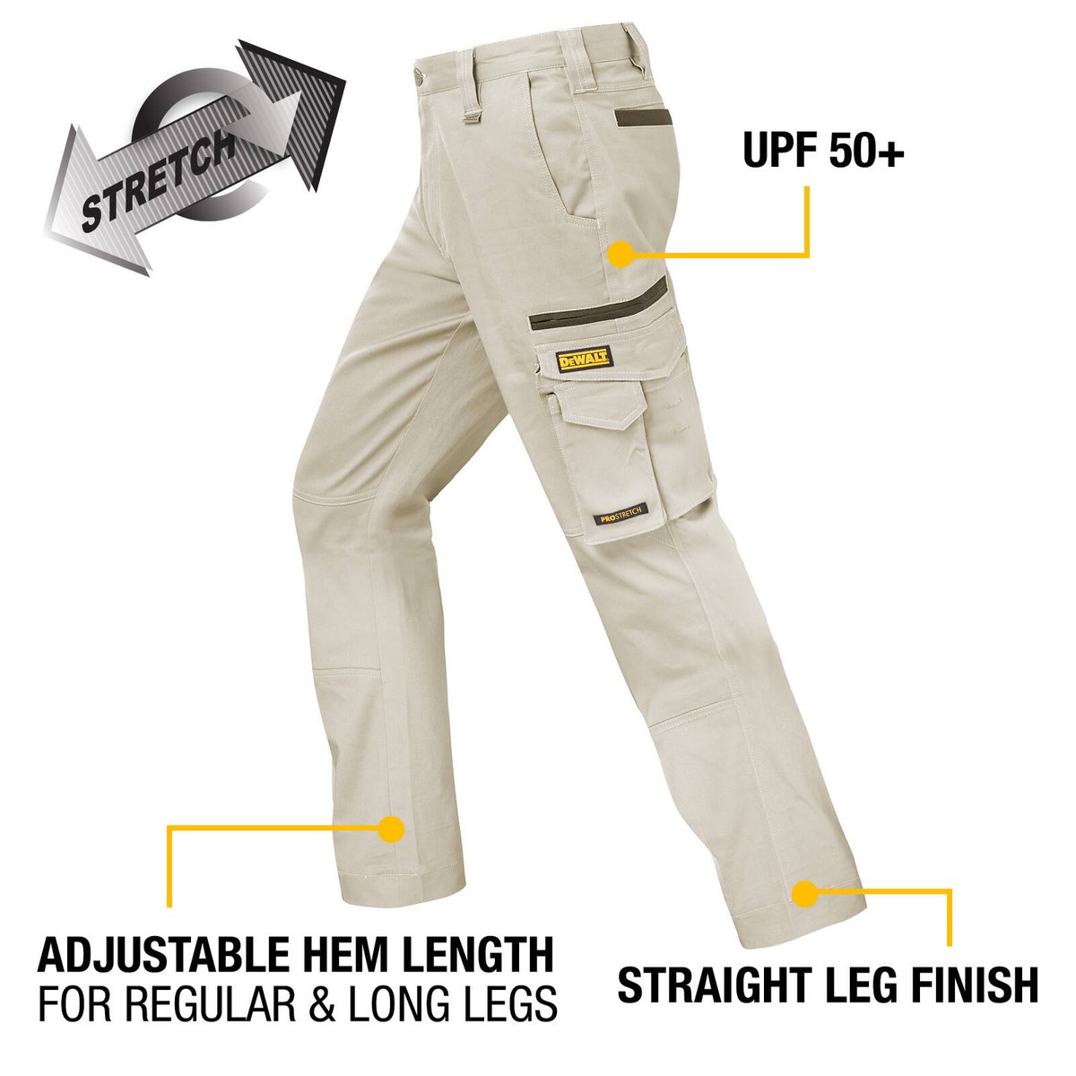 DEWALT Men's Khaki Acoma PROStretch Work Trousers Cotton/Spandex - Size 32