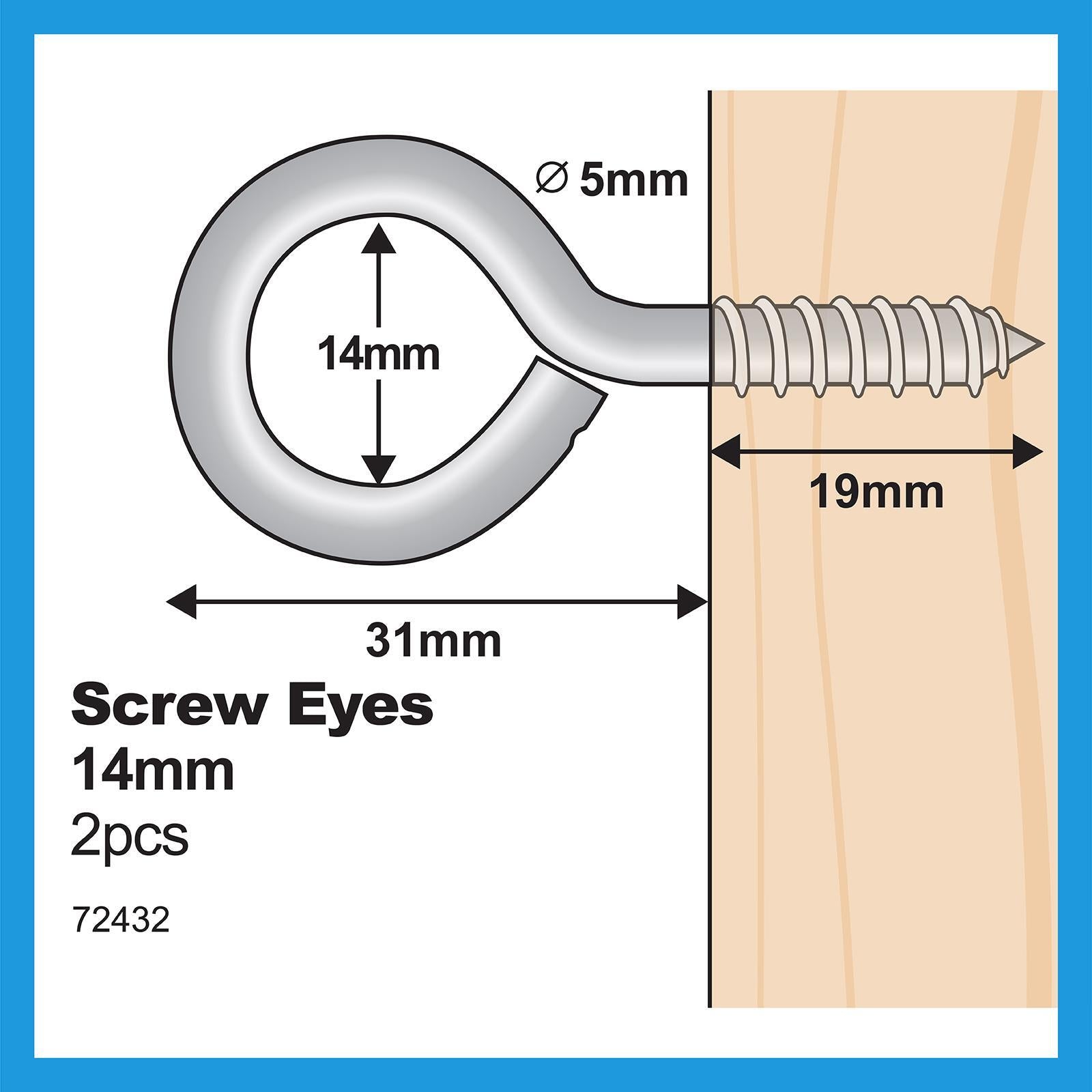 Everhang Zinc Plated Screw Eye Hook 14mm 20kg - 2 Pack