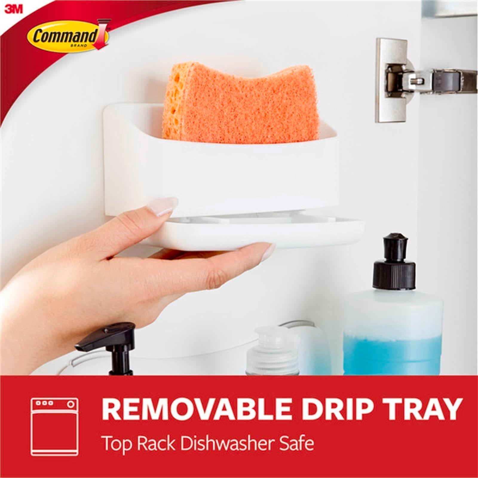 Command White Plastic Self Adhesive Under Sink Sponge Caddy