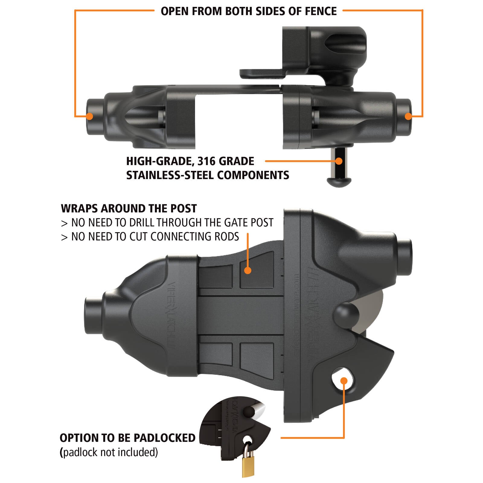 ProtectorAl G8Safe Double Sided Gravity-X Gate Latch - UV-Stabilised Polymer
