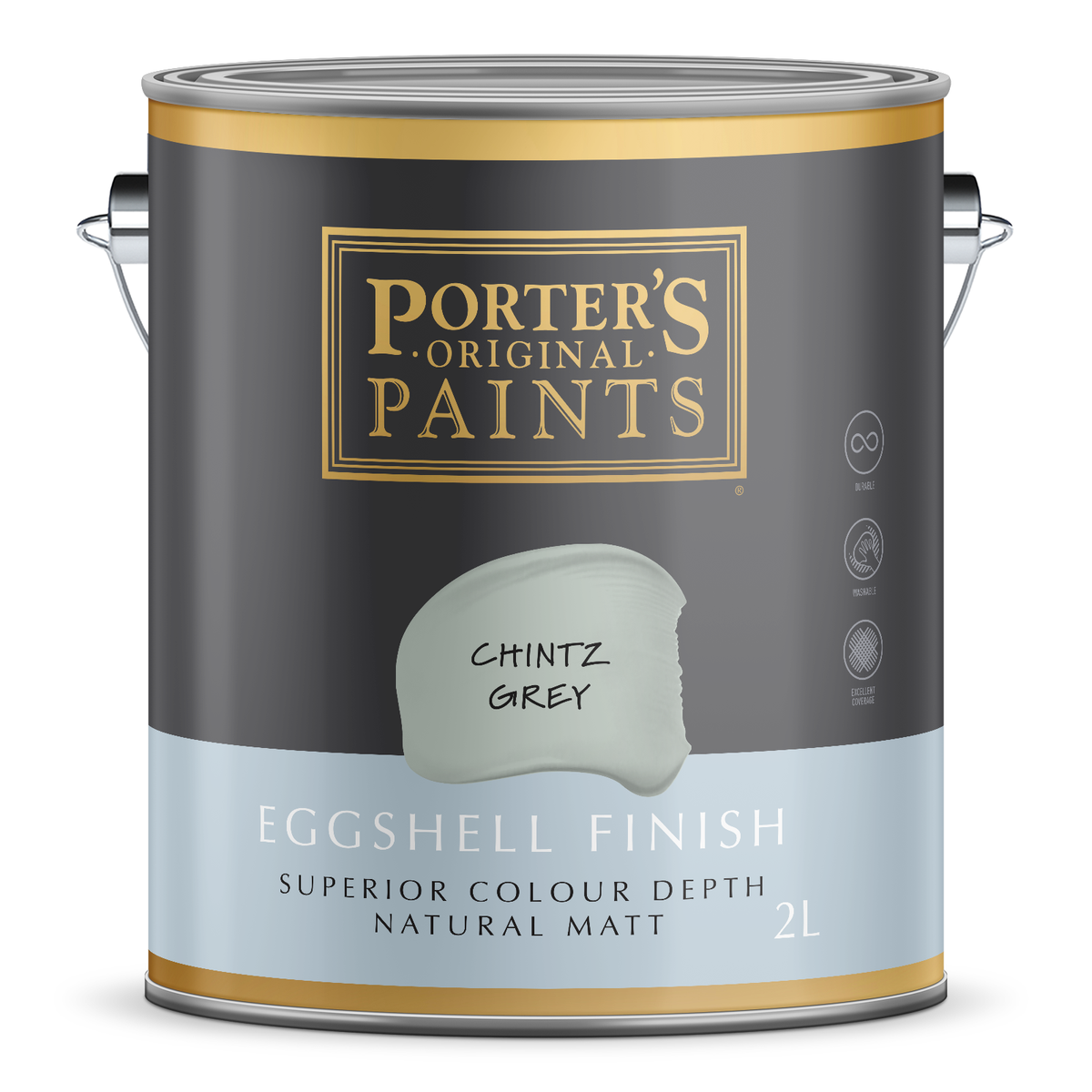 Porter's 2L Chintz Grey Eggshell Washable Interior & Exterior Paint