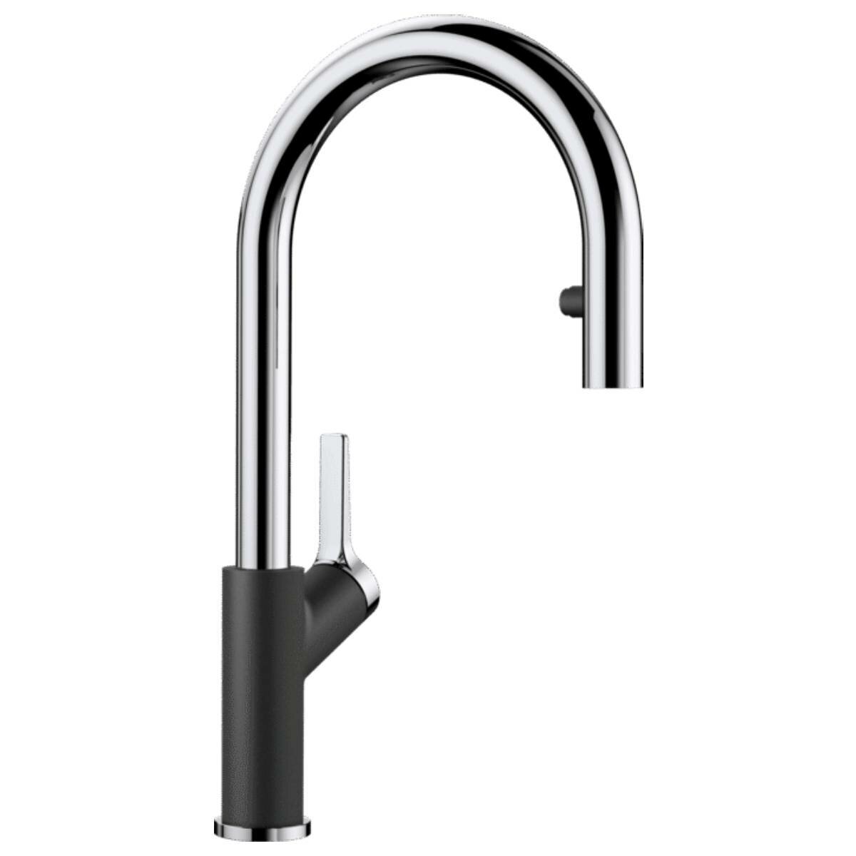 Blanco Carena Pull-Out Mixer Tap - Anthracite and Chrome - 190° Swivel High Arch Spout - CARENASA