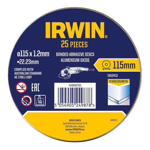 Irwin 115 x 1.2 x 22.2mm Metal Cut Off Disc 25 Pack