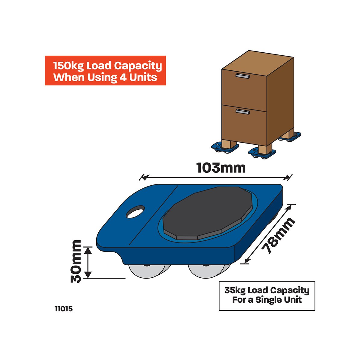 Move It 103 x 78mm Soft Wheel Home Furniture Trolley, 150kg