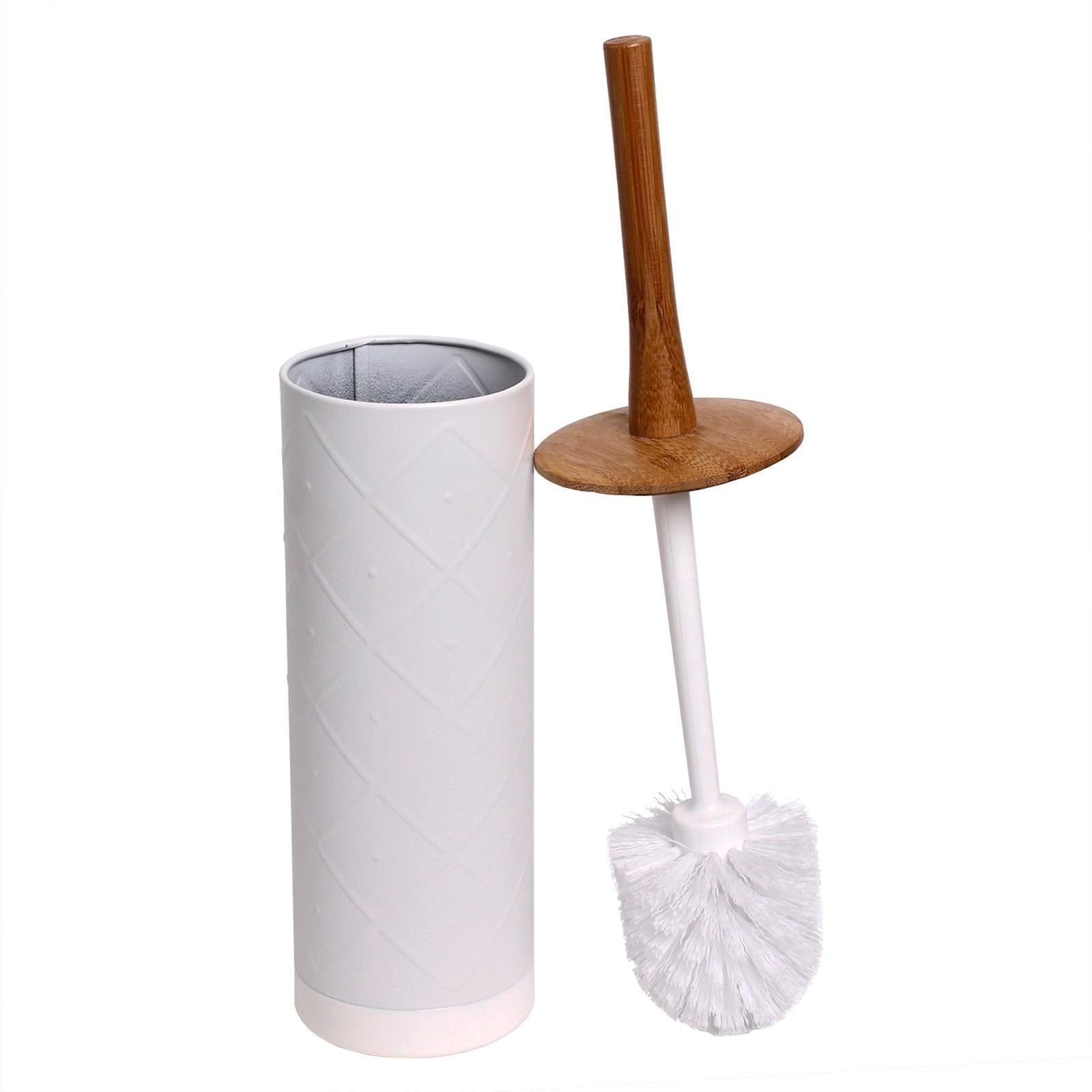 Sabco White Pressed Metal Toilet Set Bamboo Handle