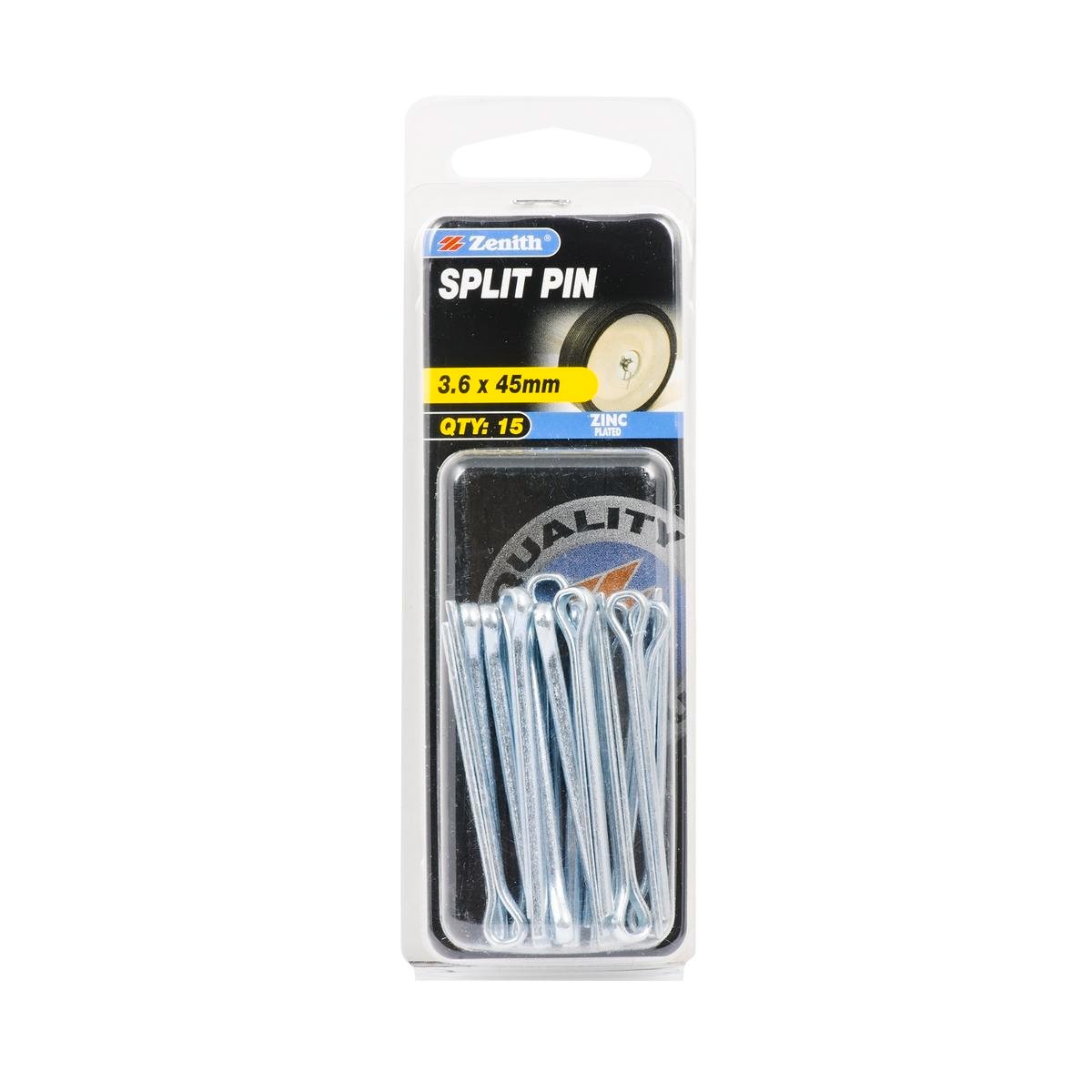 Zenith 3.6 x 45mm Zinc Plated Steel Split Pins - 15 Pack
