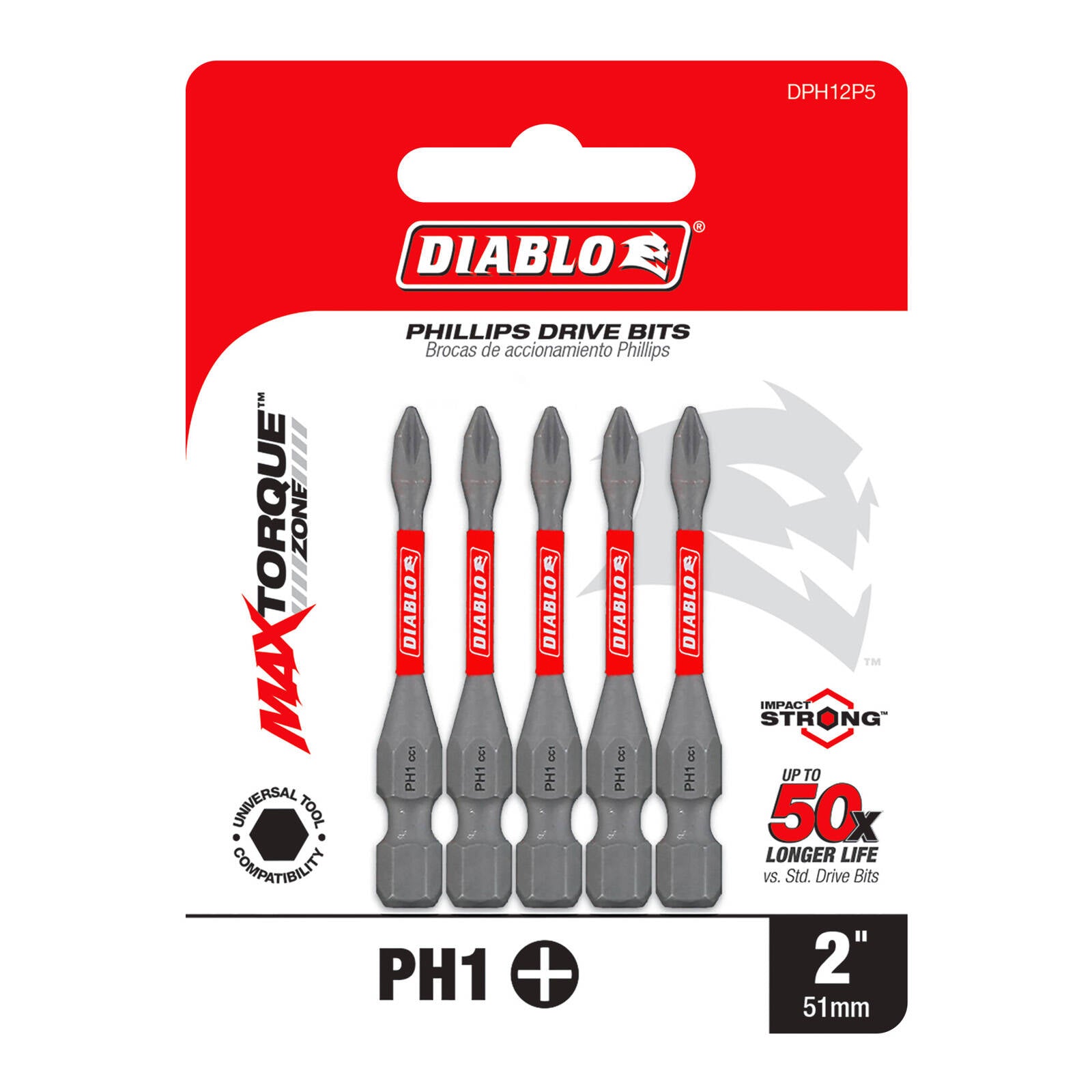 Diablo 2 inch PH1 Phillips Power Drive Bit 5 Pack