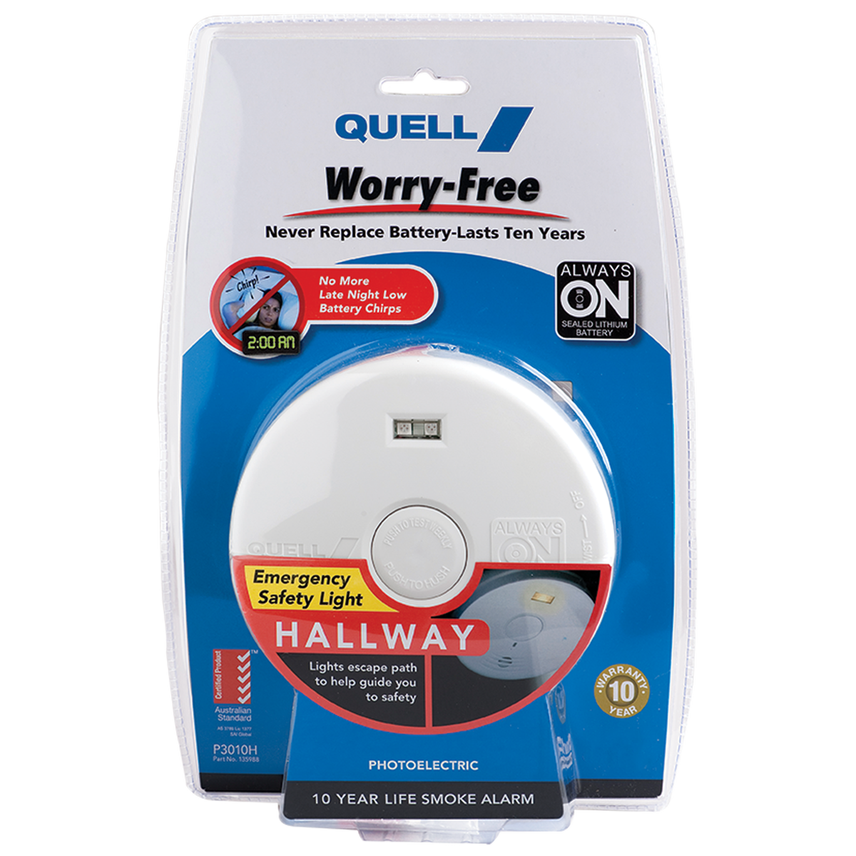 Quell Worry-Free Photoelectric Smoke Alarm with Escape Light Lithium P3010H